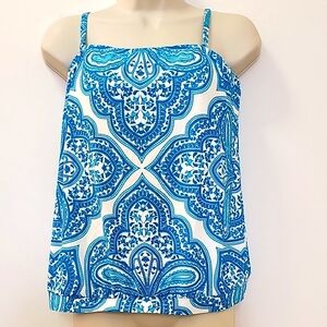 Beach House tankini top Blue Double Cross Back Strap Sz 10